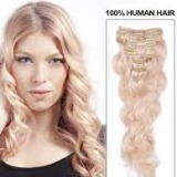 Extensii clip - on Veritable cu 12 piese, lungime 50 cm , culoare blond platinat  ( # 613 )